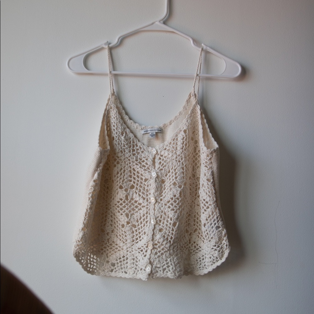 Cream crotchet knitted tank